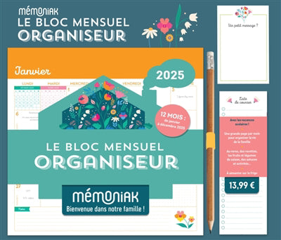 BLOC MENSUEL ORGANISEUR MEMONIAK 2025  FLORAL
