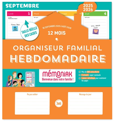 ORGANISEUR FAMILIAL HEBDOMADAIRE MEMONIAK 2025-2026