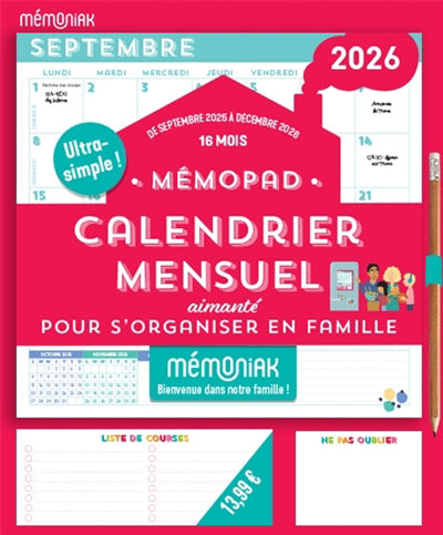 MEMOPAD CALENDRIER MENSUEL AIMANTE MEMONIAK 2026