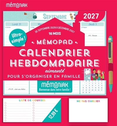 MEMOPAD CALENDRIER HEBDOMADAIRE AIMANTE 2027