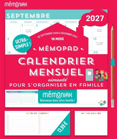 MEMOPAD CALENDRIER MENSUEL AIMANTE 2027