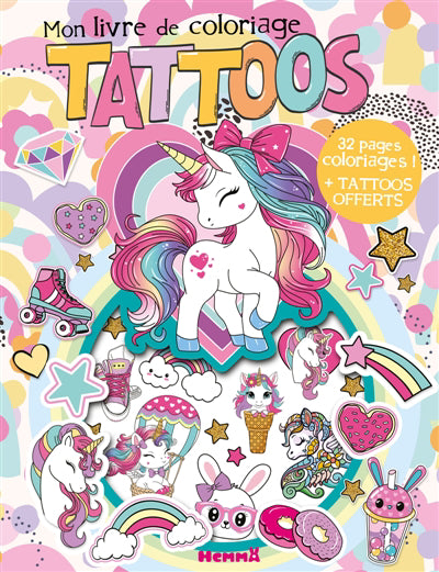 MON LIVRE DE COLORIAGE TATTOOS (LICORNES) - 32 PAGES COLORIAGES +