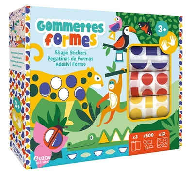 GOMMETTES FORMES - 3 ROULEAUX DE 500 GOMMETTES ET 12 DECORS