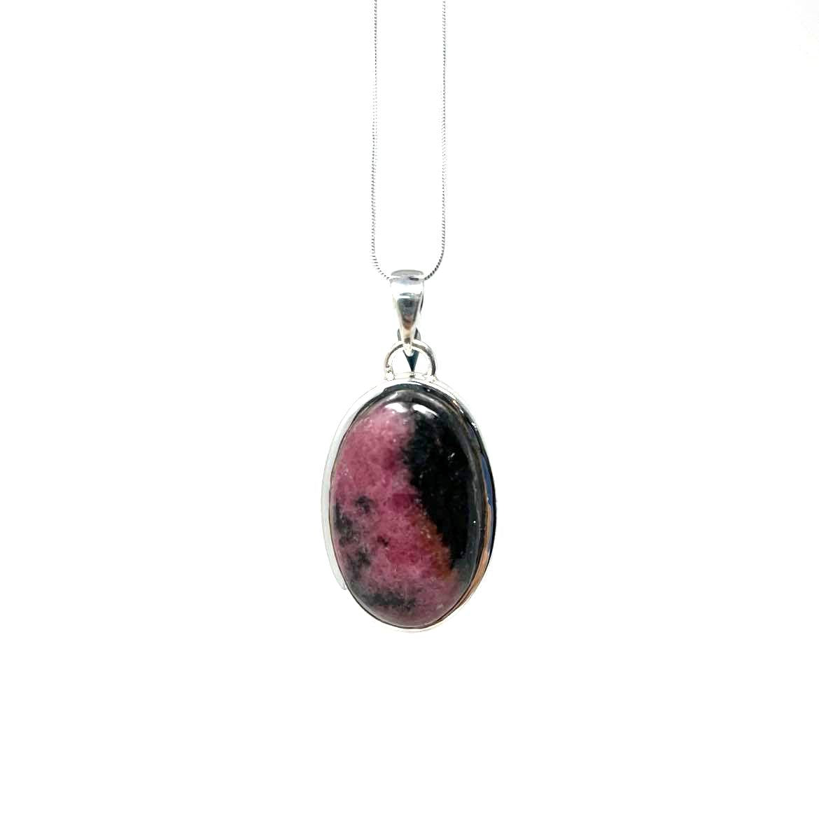 PENDENTIF RHODONITE MONTÉ SUR ARGENT