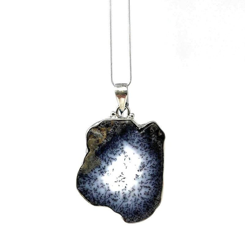 PENDENTIF TRANCHE AGATE DENDRITIQUE MONTÉ SUR ARGENT