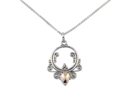 PENDENTIF CERCLE EN ARGENT ET GOUTTE OR DE BALI