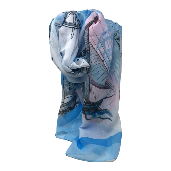 FOULARD BATEAU VOILIER 100% POLYESTER 178 CM LONGUEUR ET 67 CM DE LARGEUR