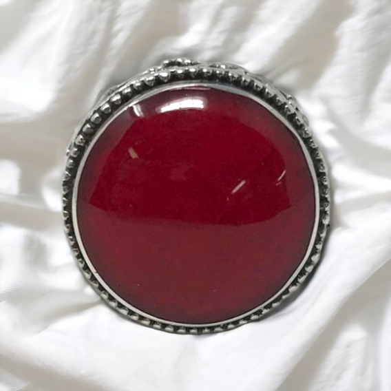 BAGUE EN ARGENT AVEC PIERRE CORAIL RONDE