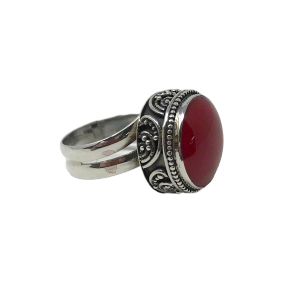 BAGUE EN ARGENT AVEC PIERRE CORAIL RONDE