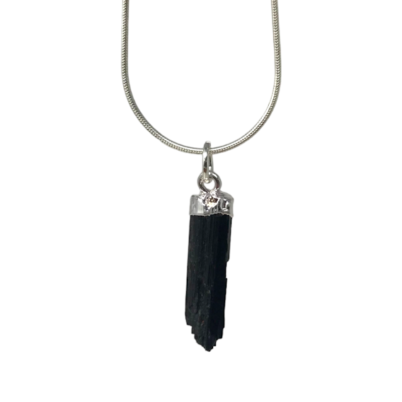 PENDENTIF SÉLÉNITE/TOURMALINE NOIRE BRUTE