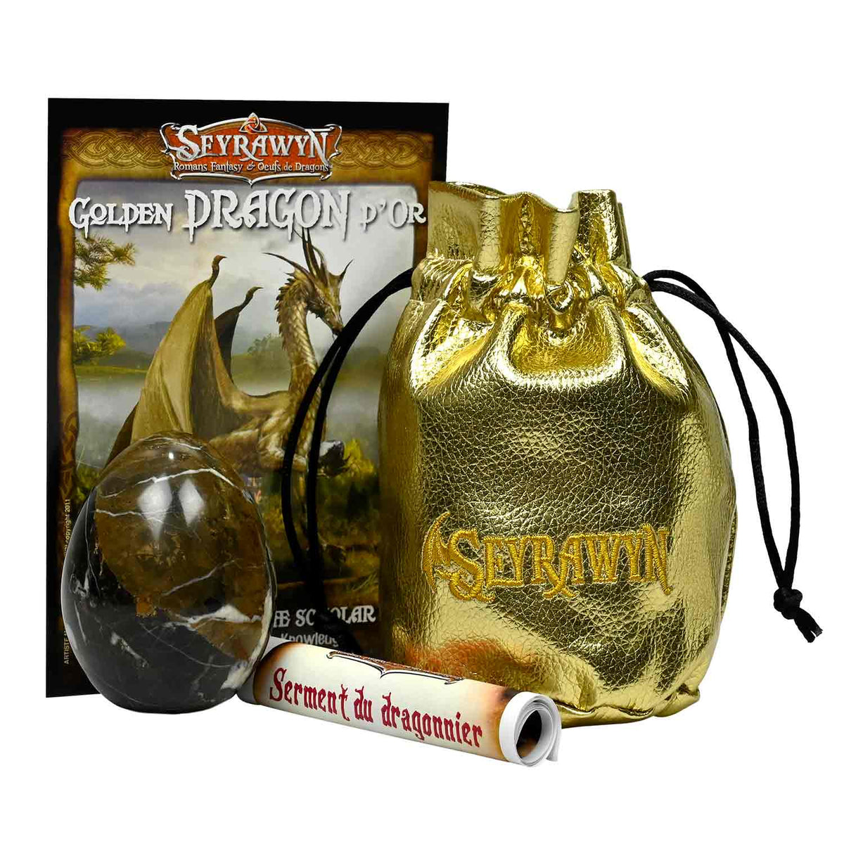 OEUF DE DRAGON OR AVEC BOURSE ET SERMENT DU DRAGONNIER