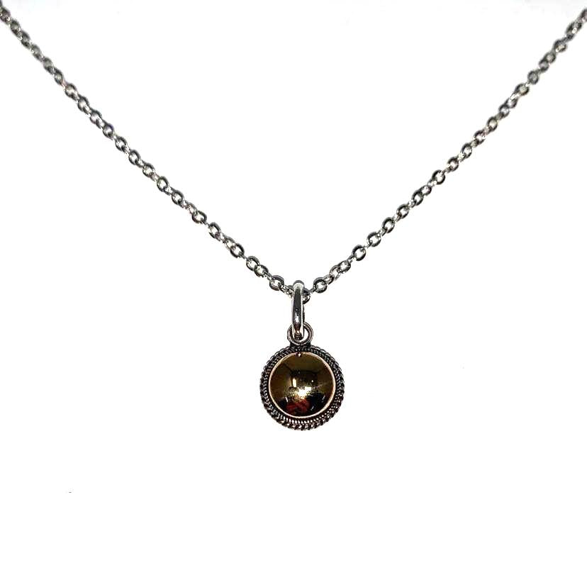 PENDENTIF DE BALI ROND MOYEN EN ARGENT STERLING ET OR | L'AVENTURINE