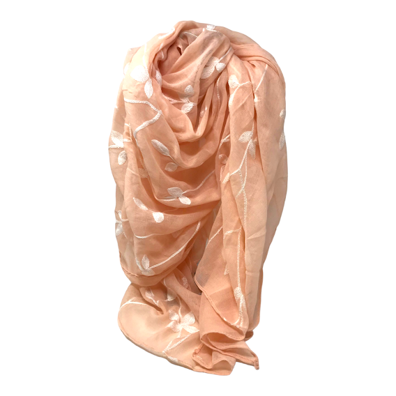 FOULARD BRODEE ROSE 35% ACRYLIQUE / 65% COTON / 177CM LONG ET 71 CM LARGE