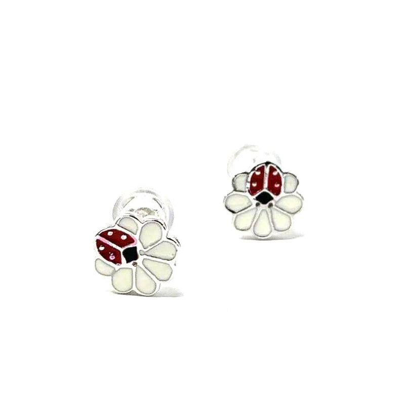 BOUCLES D'OREILLES FLEURS ET COCCINELLES EN ARGENT BFLY