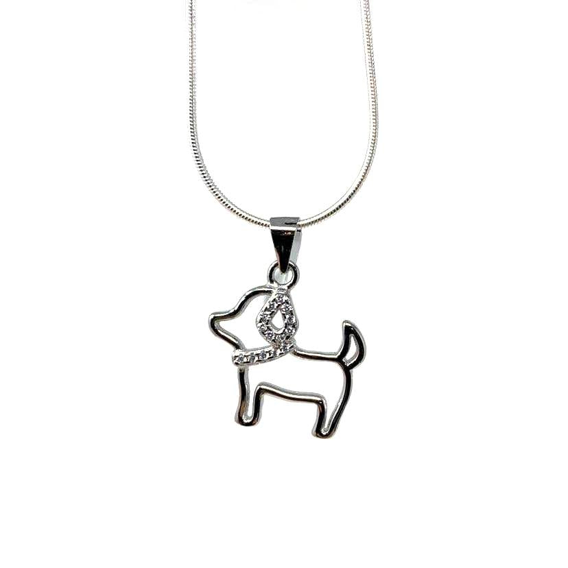 PENDENTIF CHIEN EN ARGENT AVEC ZIRCONS