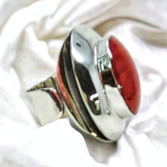 Bague pierre corail sur argent sterling 925
