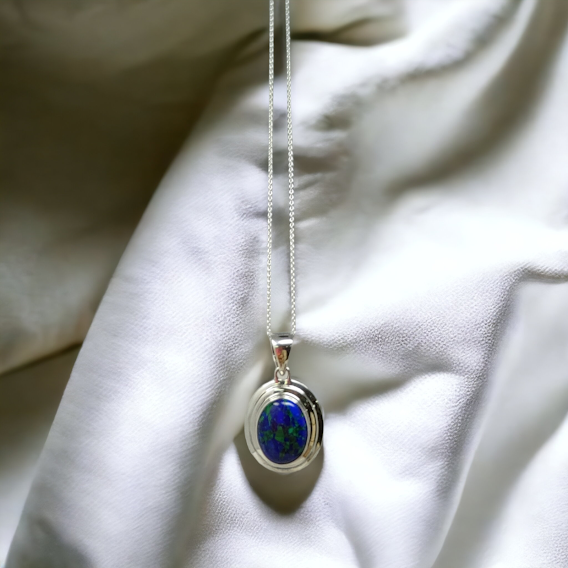 Pendentif ovale azurite sur argent sterling