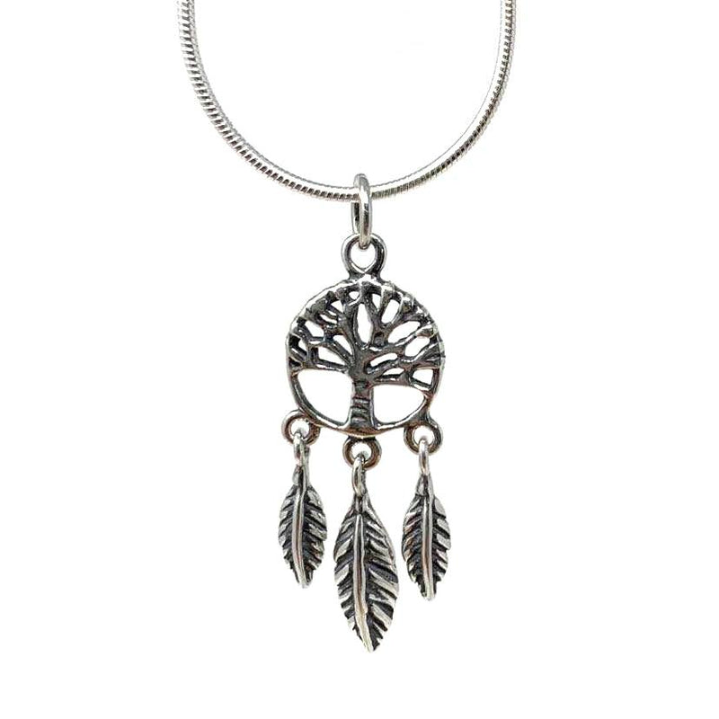 PENDENTIF ARBRE DE VIE AVEC PLUMES EN ARGENT