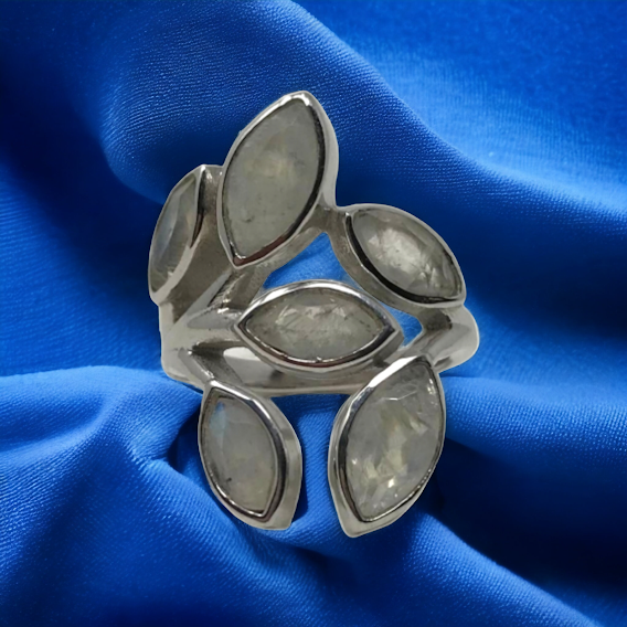 BAGUE LABRADORITE/PIERRE DE LUNE FEUILLE