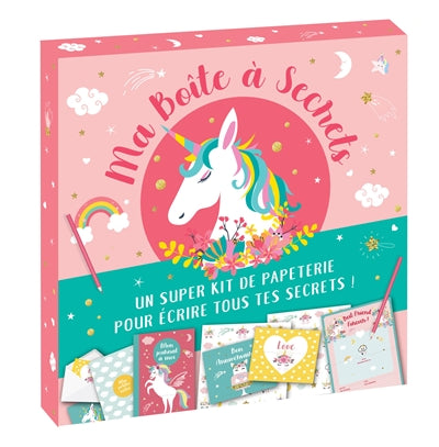 MA BOITE A SECRETS  LICORNES  UN SUPER KIT DE PAPETERIE