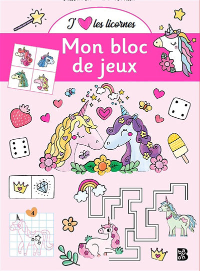 BLOC DE JEUX -J'AIME LES LICORNES